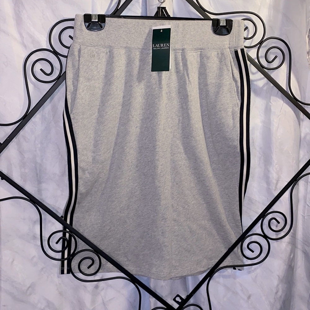 Lauren Ralph Lauren Skirt ~ Heather Grey ~ B/W Side Stripes ~ NEW!